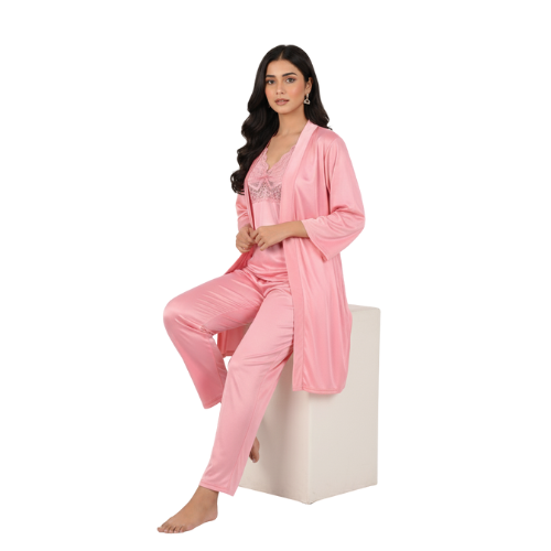 3 piece silk sleepwear