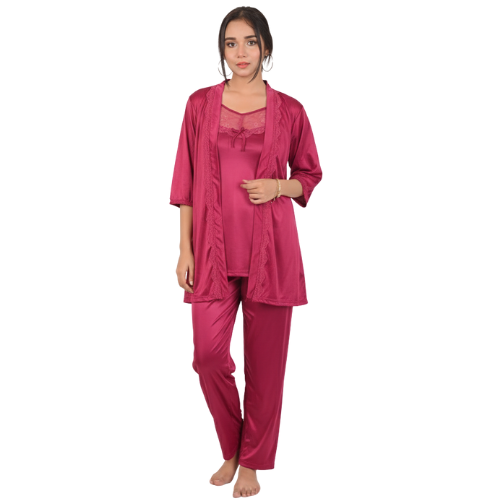 3 piece silk sleepwear